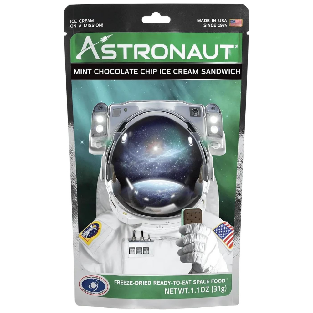 Astronaut mint chocolate chip ice cream sandwich - free-dried ready-to-eat space food in a 31g bag