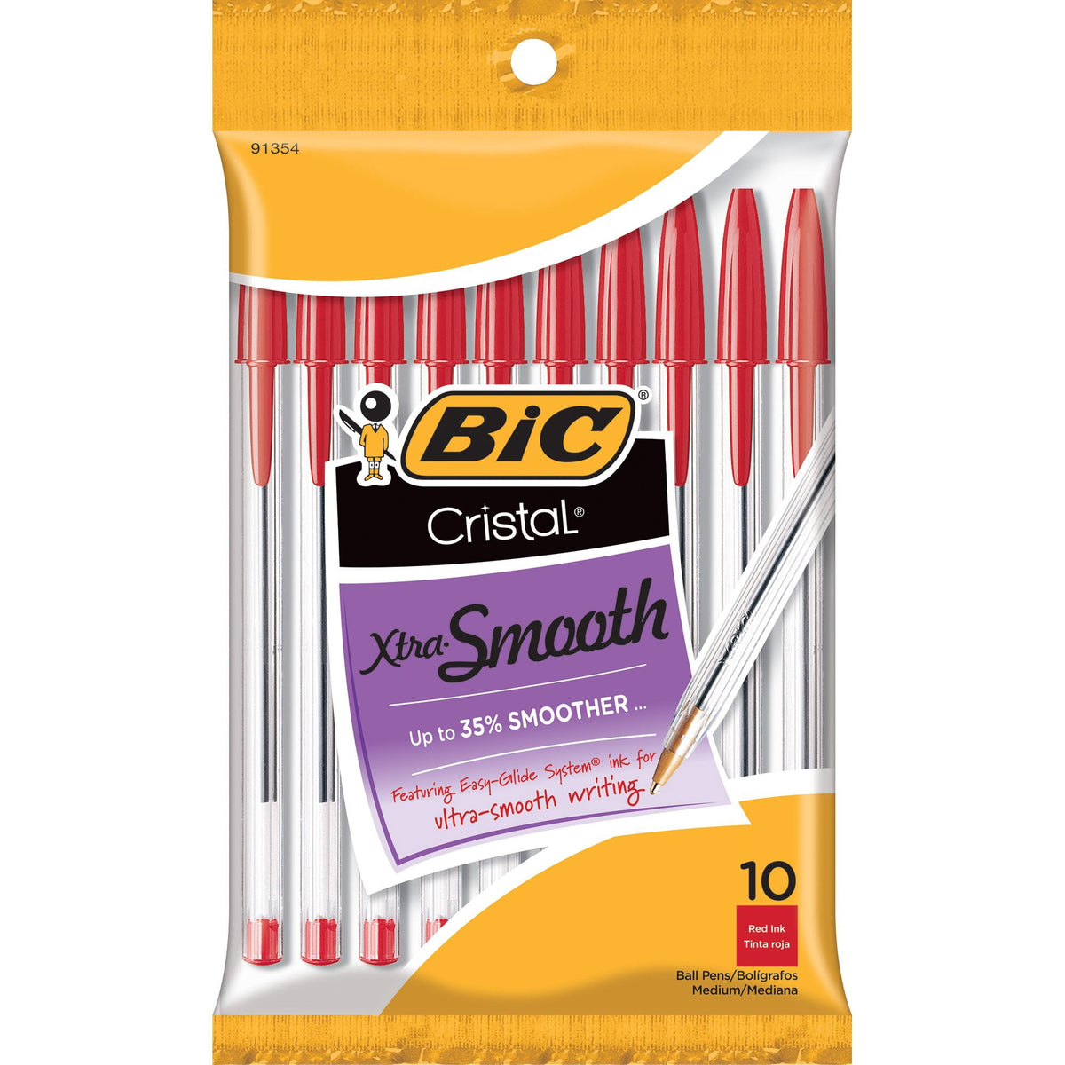 BIC Cristal Xtra Smooth Ballpoint Pen | Medium Point (1.0mm) | Red | 10 Pen