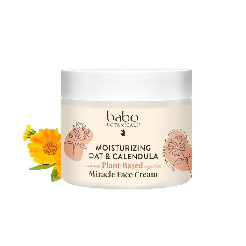 Babo Botanicals moisturizing oat & calndula made with plant-based ingredients, miracle face cream. 