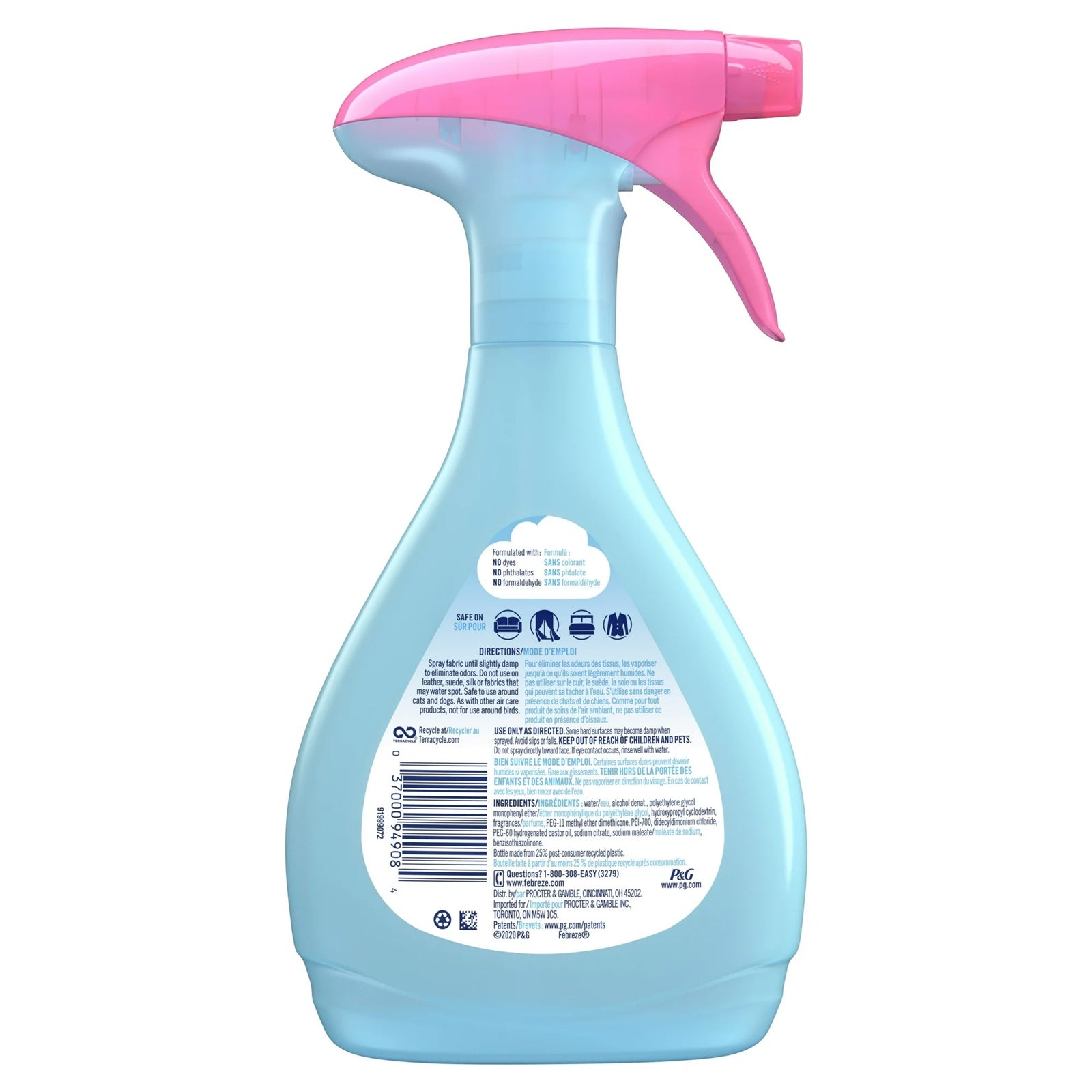 Bottle of Febreze fabric refresher with Downy scent in April fresh with directions and warnings. 