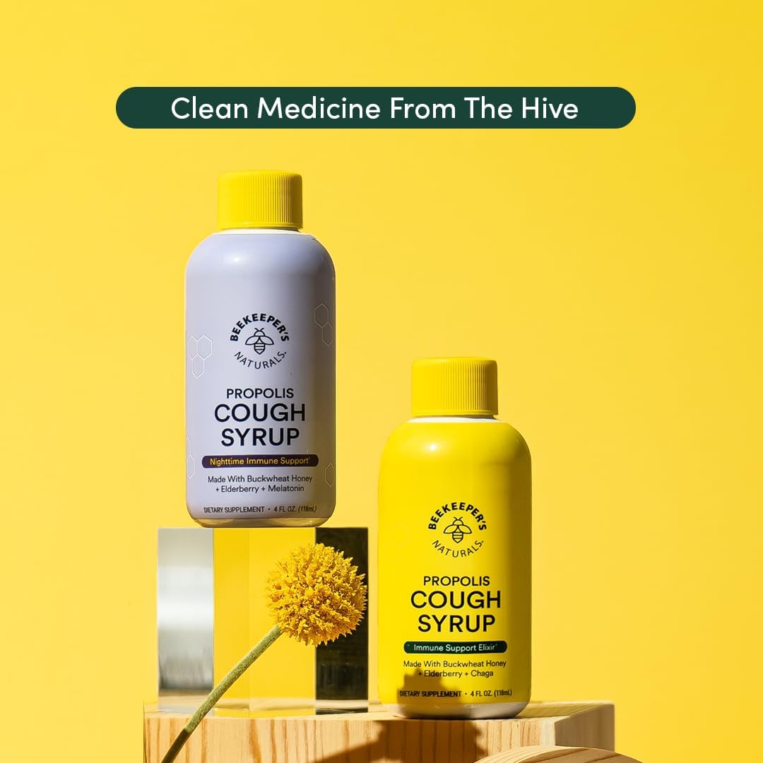 Beekeepers Naturals propolis cough syrup immune support elixir is clean medicine from the hive. 