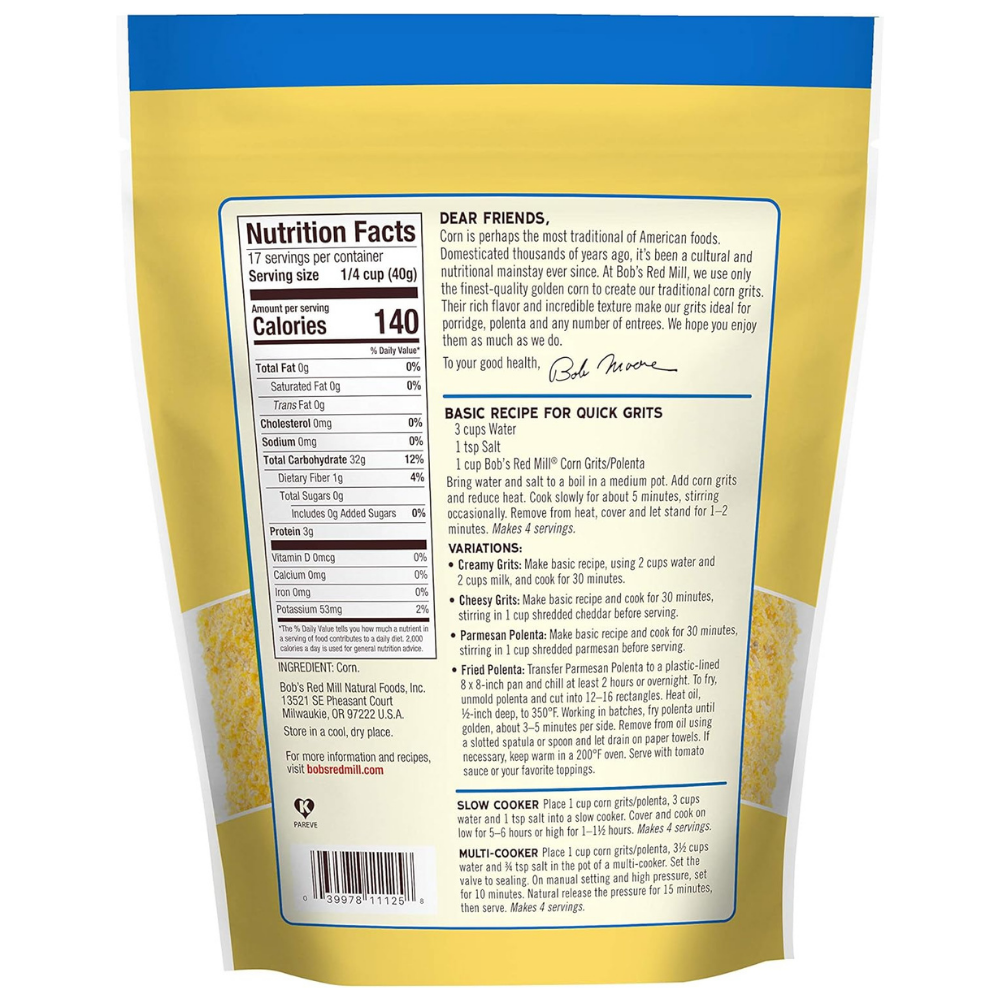 Bob's Red Mill Yellow Corn Grits Polenta, 24 Oz (680 g)
