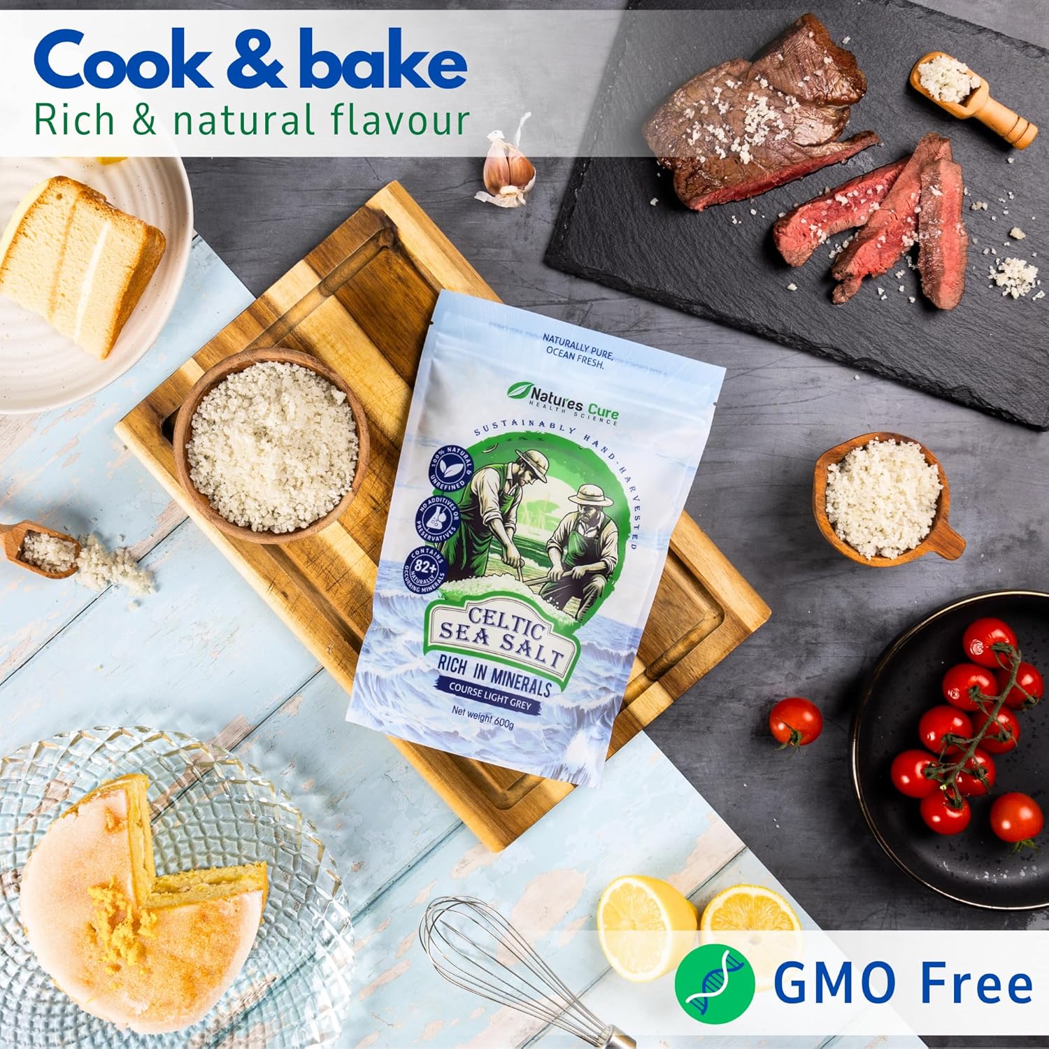 Natures Cure celtic sea salt – 100%  natural unrefined organic Celtic sea salt, cook and bake rich and natural flavor - GMO free