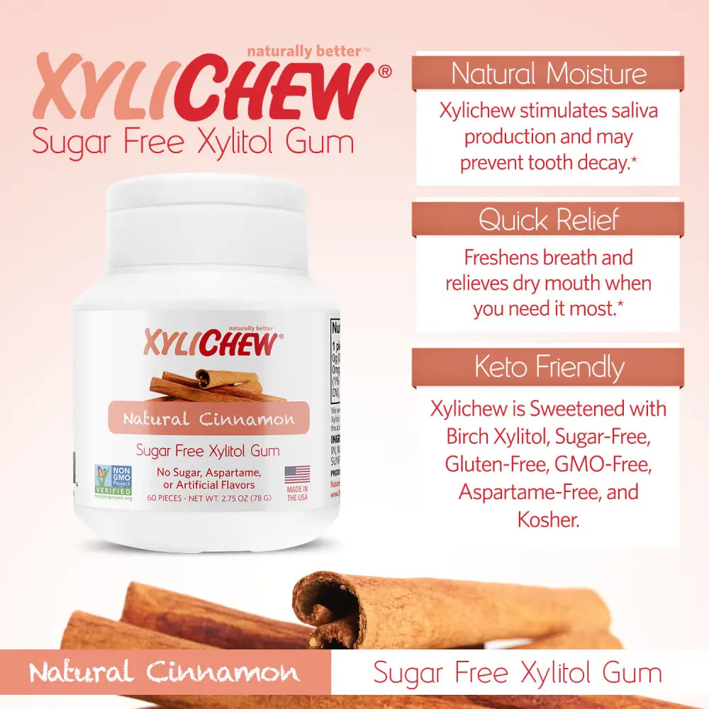 Xylichew 100% Xylitol Chewing Gum Jar - Cinnamon, 60 Count