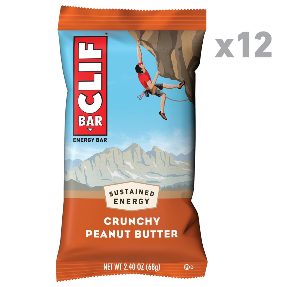 12 packages of Clif energy bar in crunchy peanut butter for sustained energy
