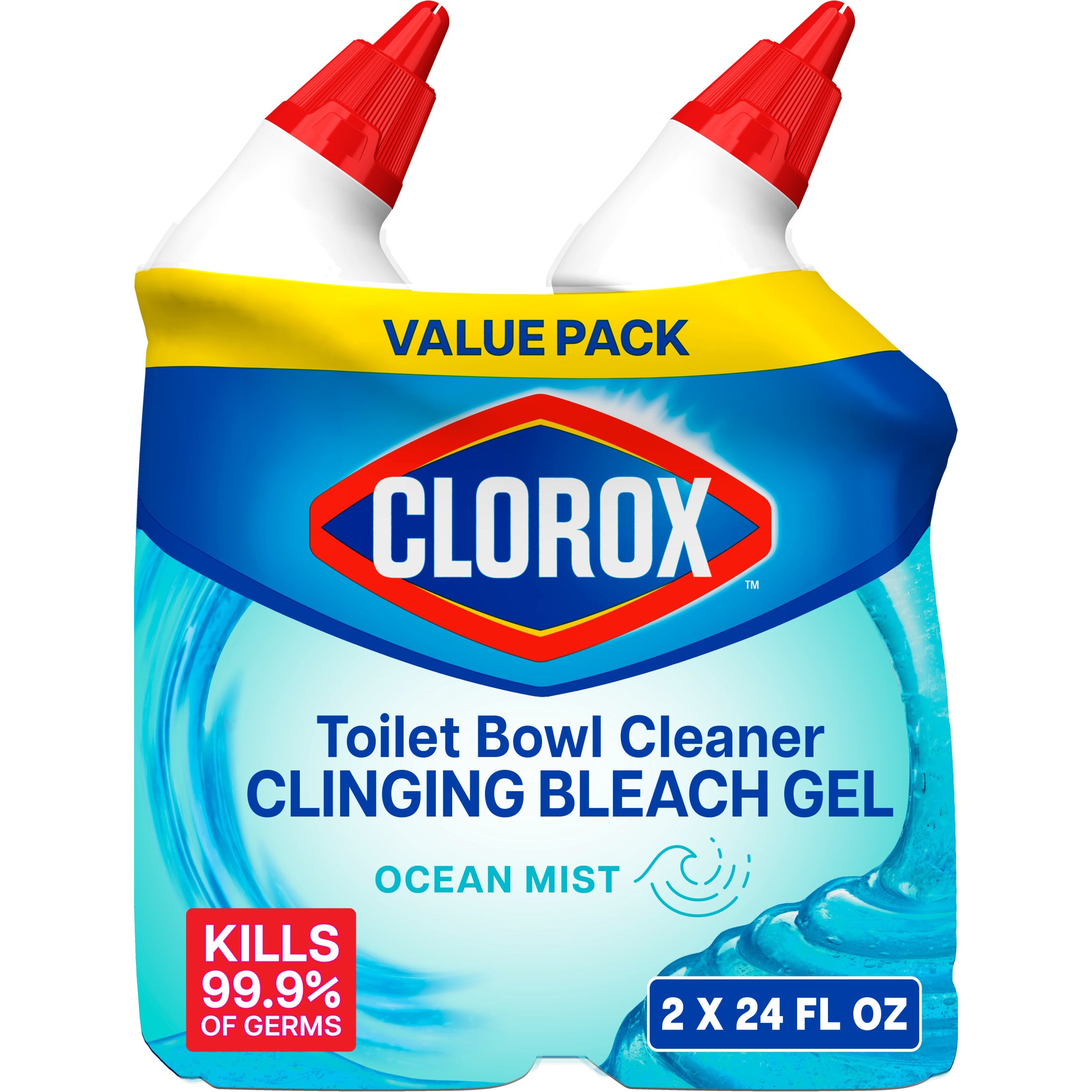 Clorox Toilet Bowl Liquid Disinfecting Cleaner | Ocean Mist Scent | 24 Oz (Pack of 2)