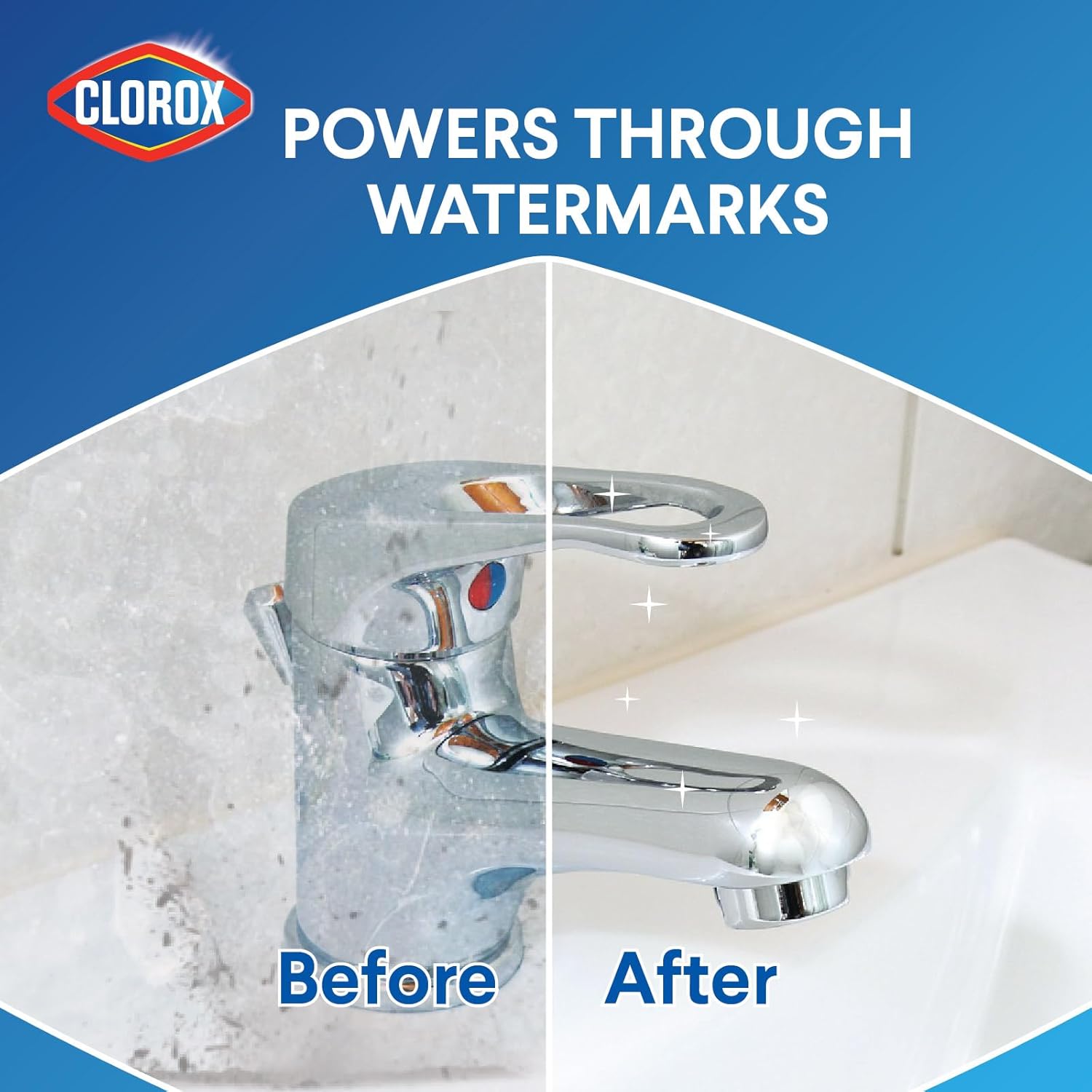 Clorox disinfectant bathroom cleaner pray, powers through watermarks for cleaner homes. 