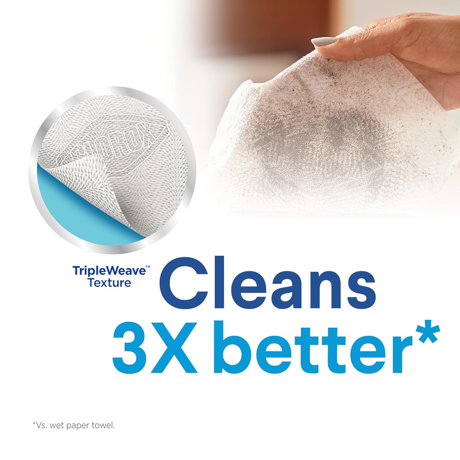 Clorox disinfecting wipes has a triple weave texture and cleans 3x better than a wet paper towel - for effective home cleaning. 