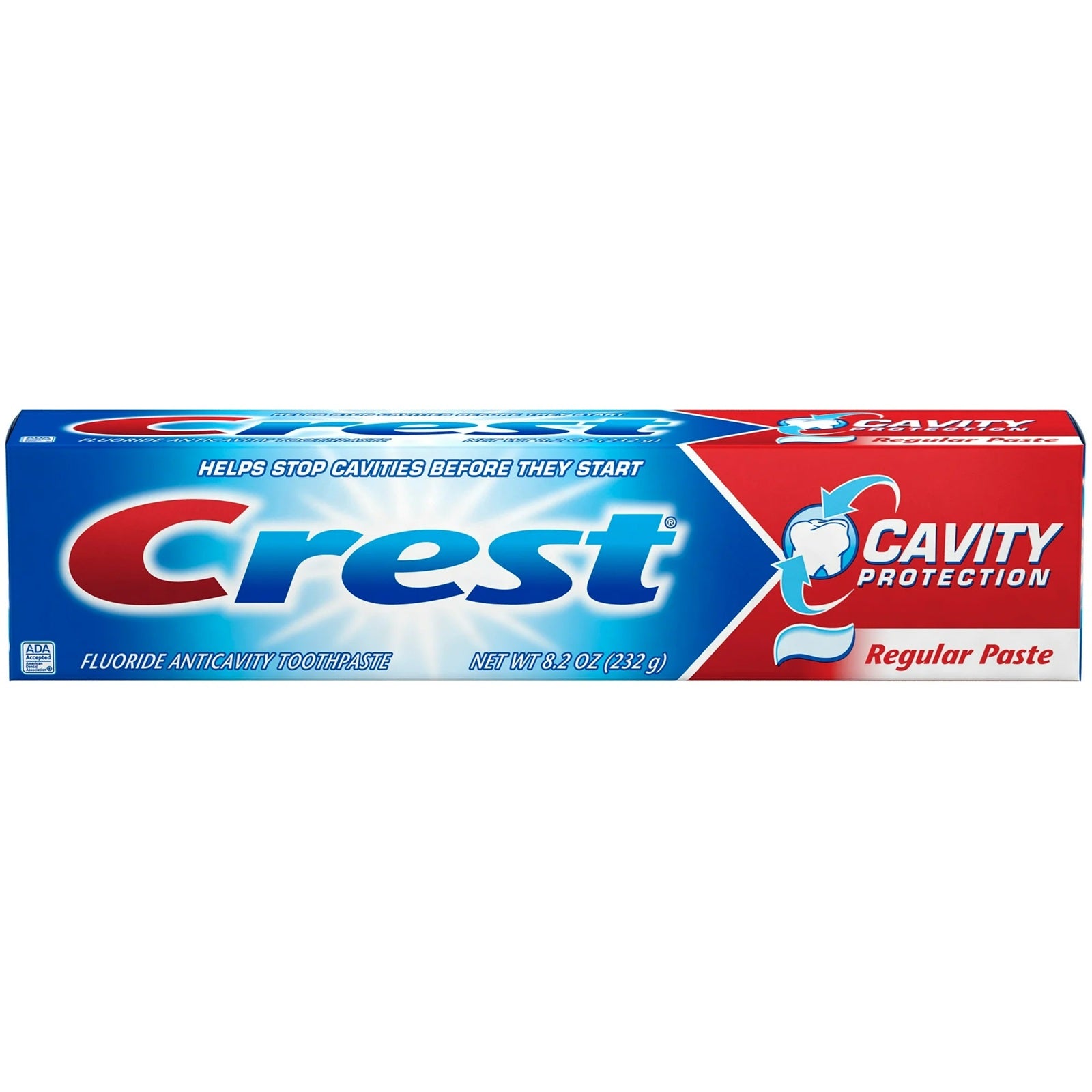 Crest cavity protection toothpaste with regular paste and fluoride anti cavity.
