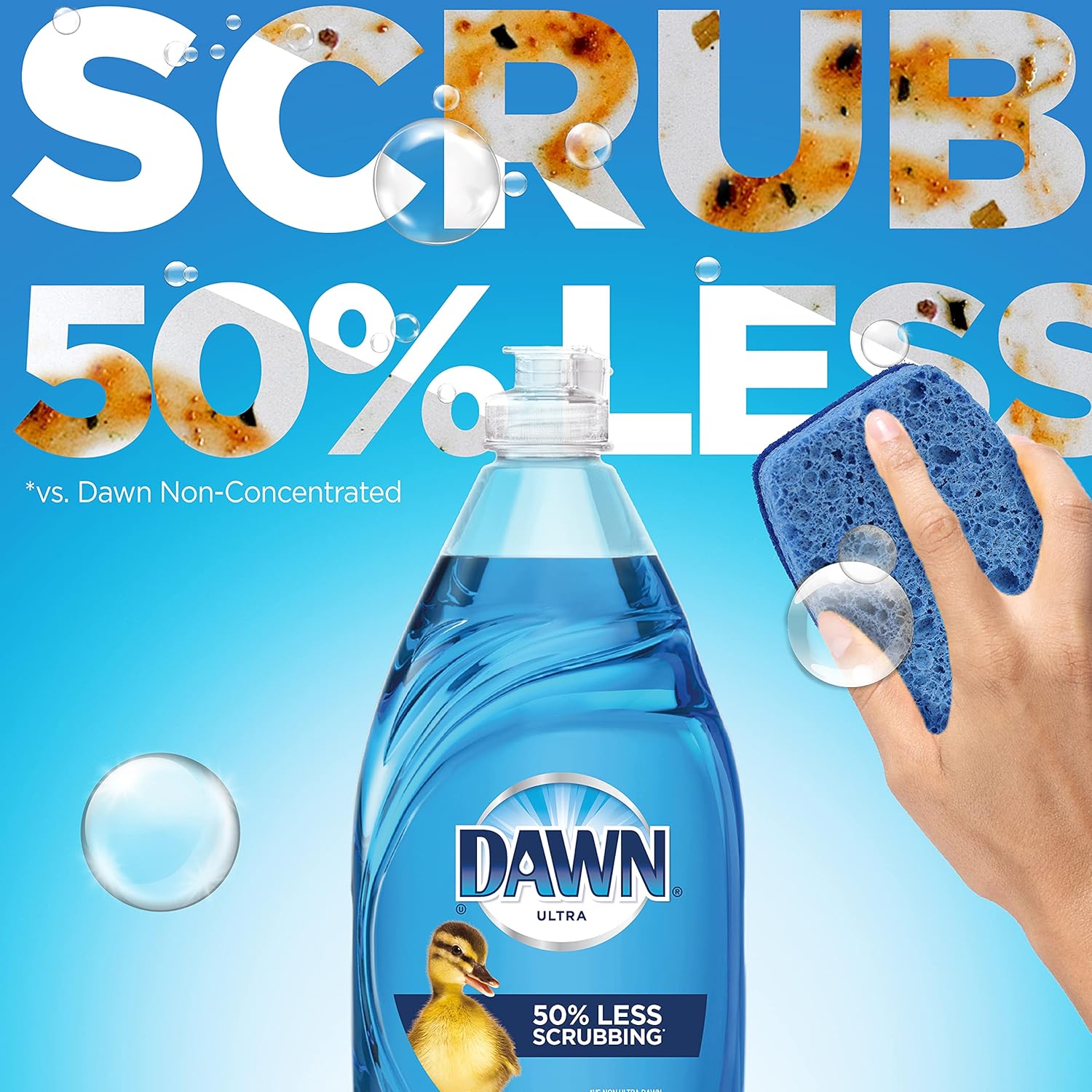 Scrub less with Dawn ultra dishwashing liquid. 