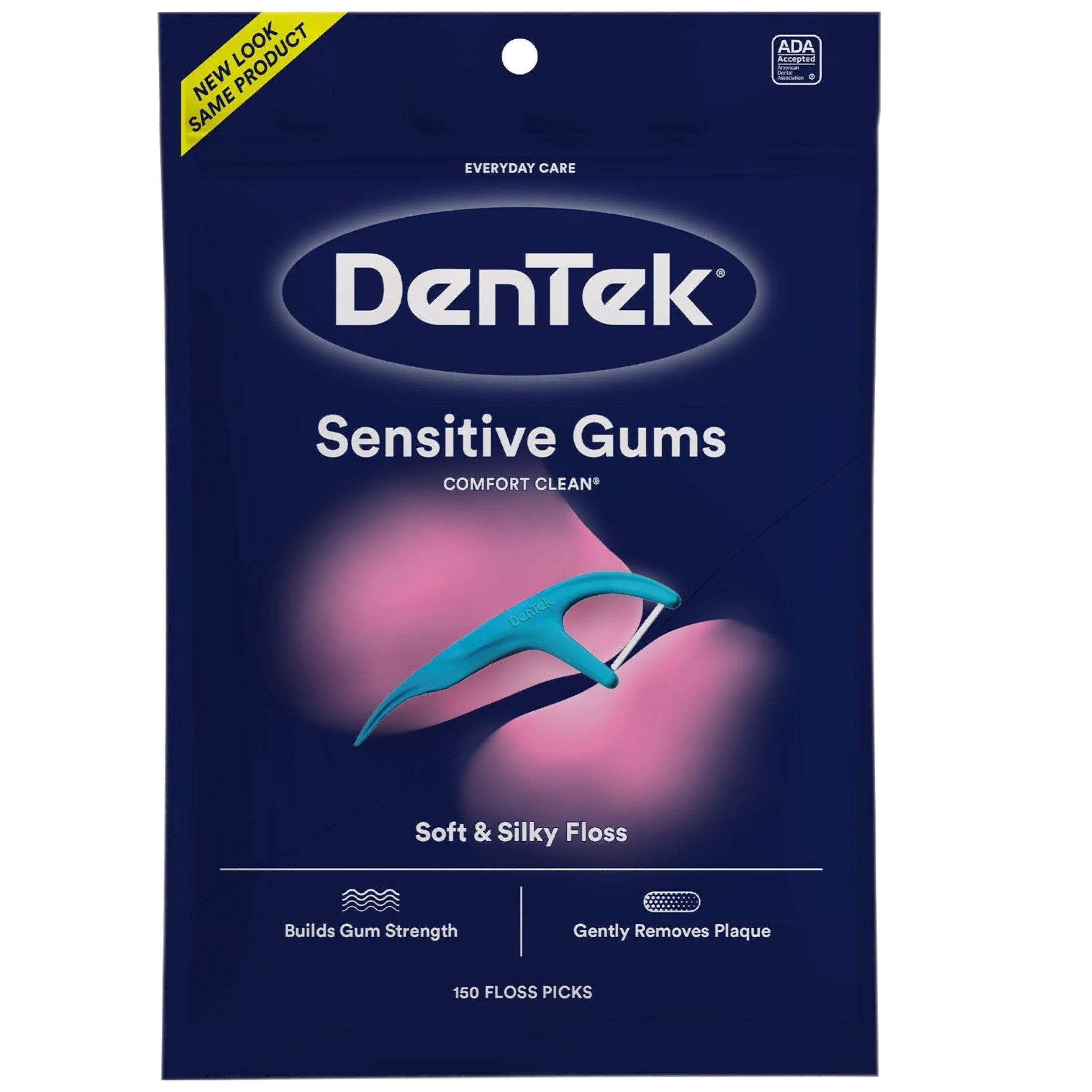 Dentek Floss Picks Comfort Clean Sensitive Gums, Soft & Silky Ribbon - 150 Count