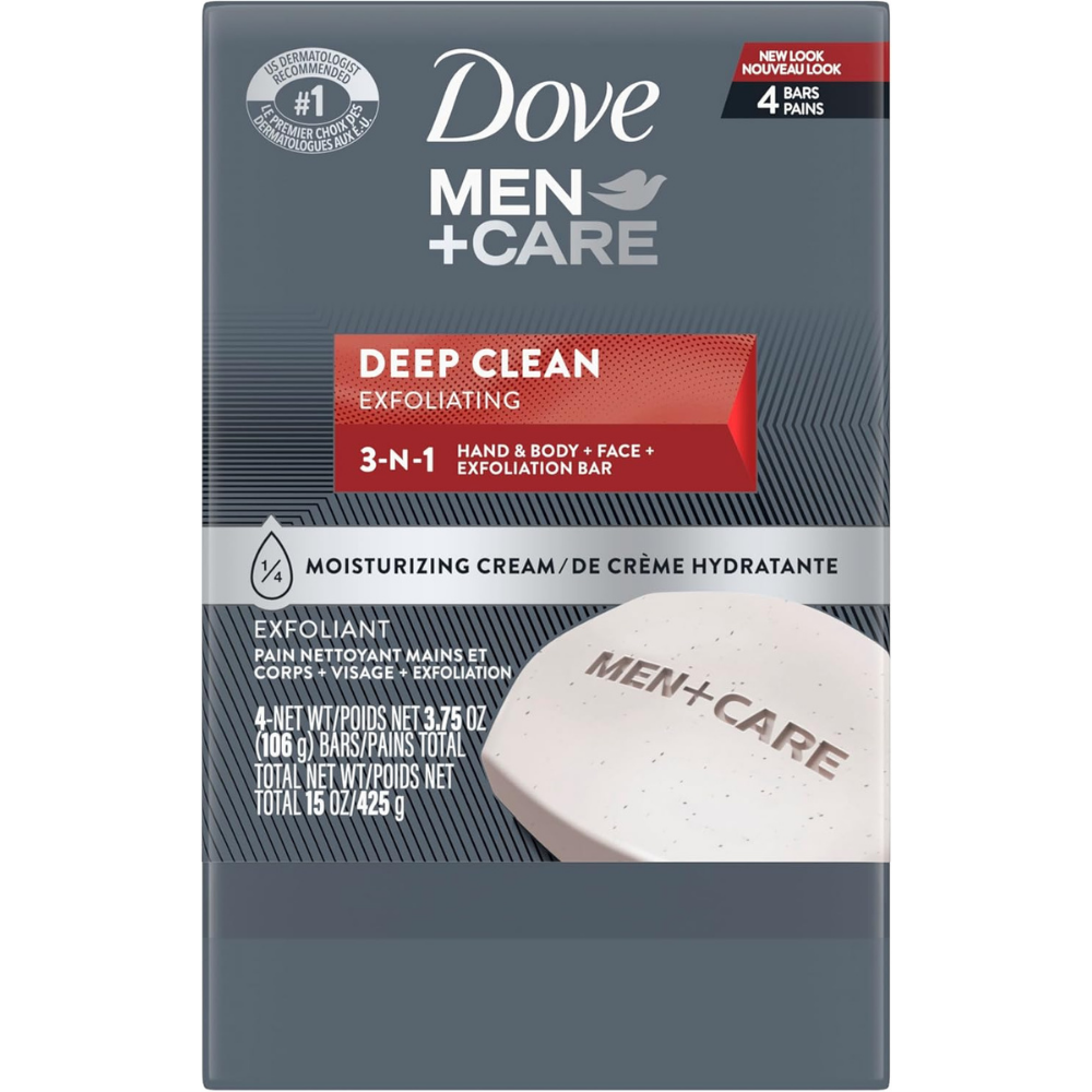 Dove Men+Care Deep Clean Exfoliating soap with moisturizing cream - pack 0f 4 bars 