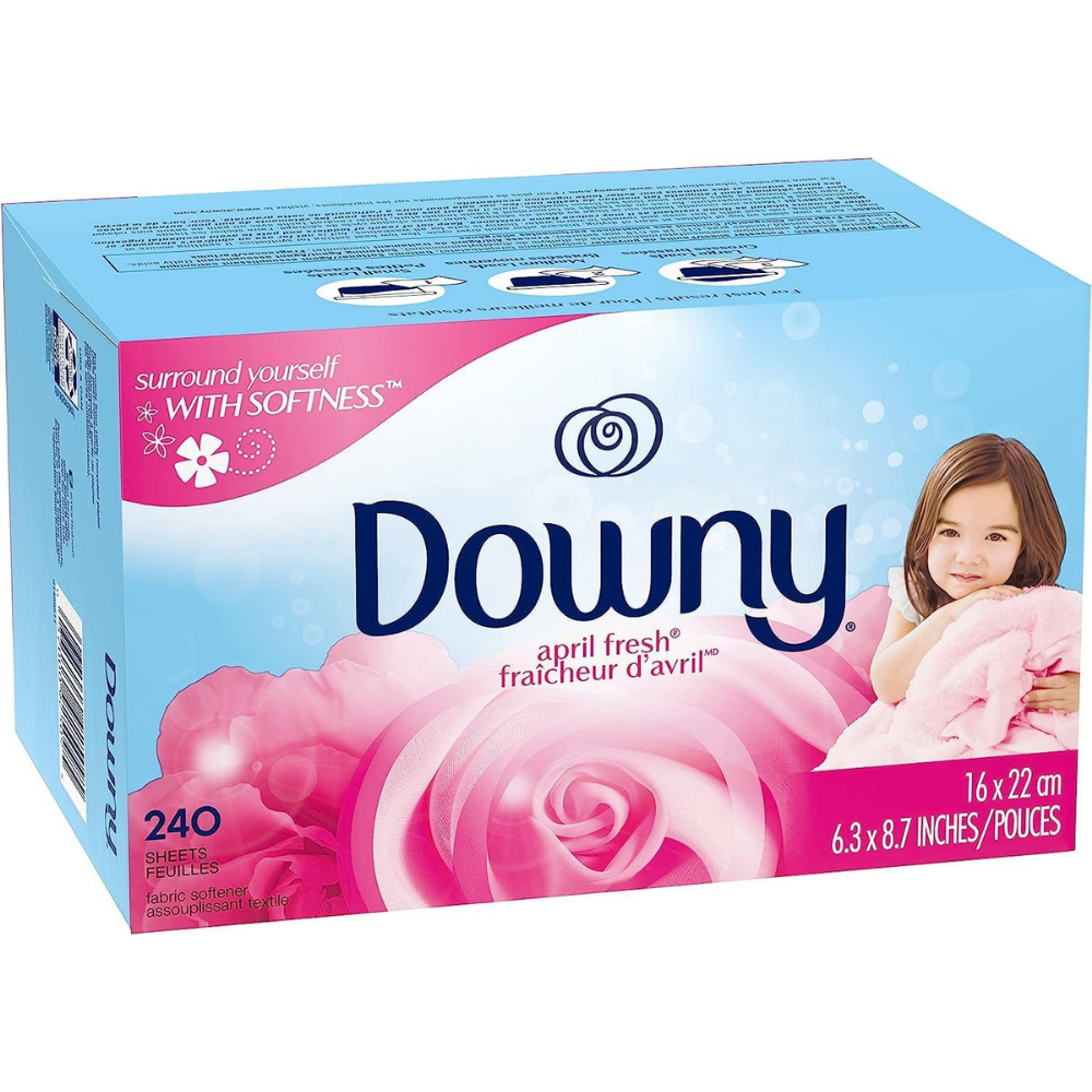 Box of Downy April fresh dryer sheets in April fresh scent. 