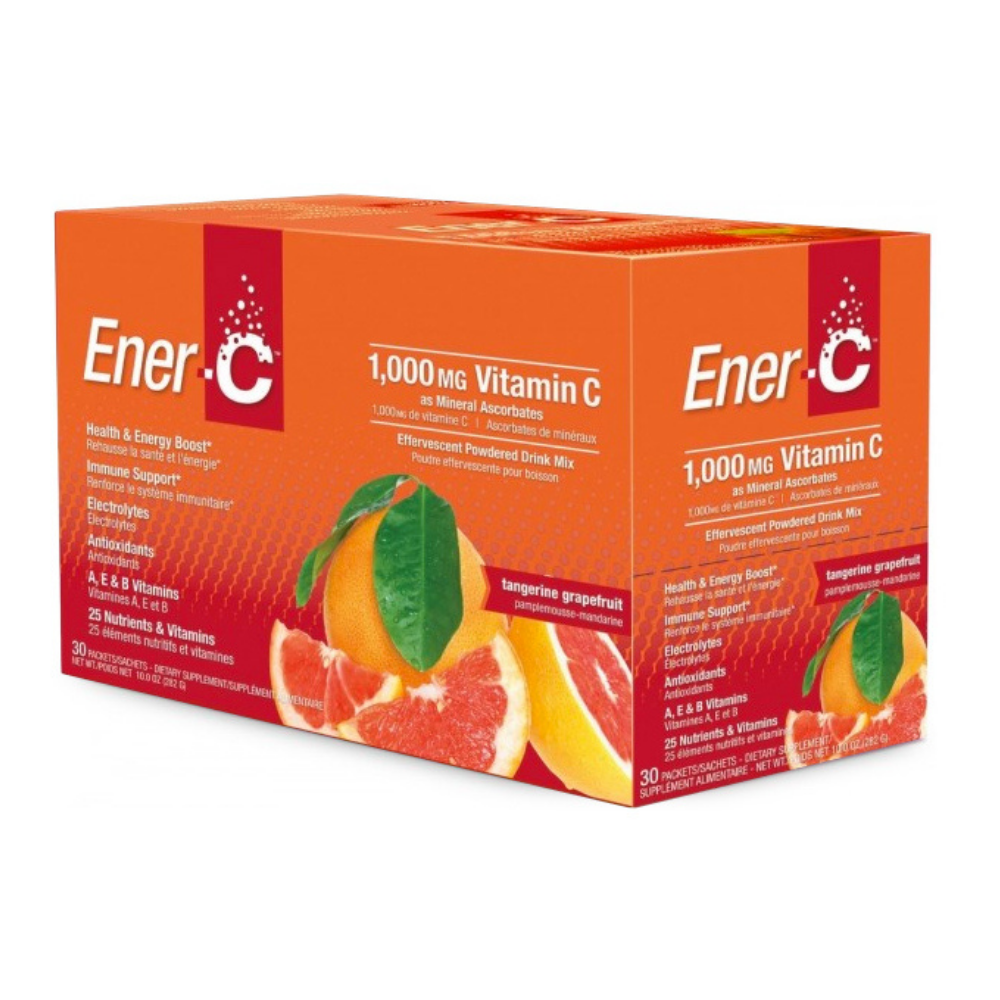 Box of Ener C health and energy boost drink sachet with 1,000mg of Vitamin C in tangerine grapefruit. 