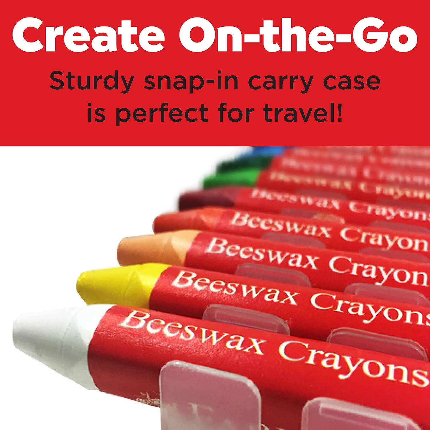 Beeswax crayons with sturdy snap-in carry case for on the go coloring 