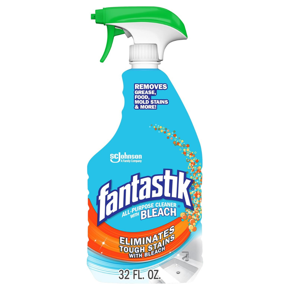 Fantastik all-purpose cleaner with bleach to eliminate tough stains with bleach - including grease, food, mould stains and more