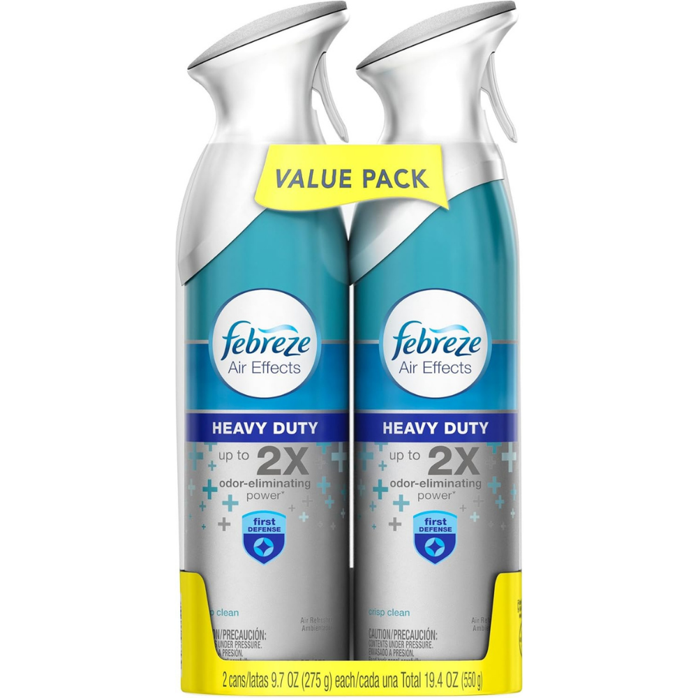 Two bottles of Febreze Air Effects Heavy Duty air freshener with 2x odor eliminating power