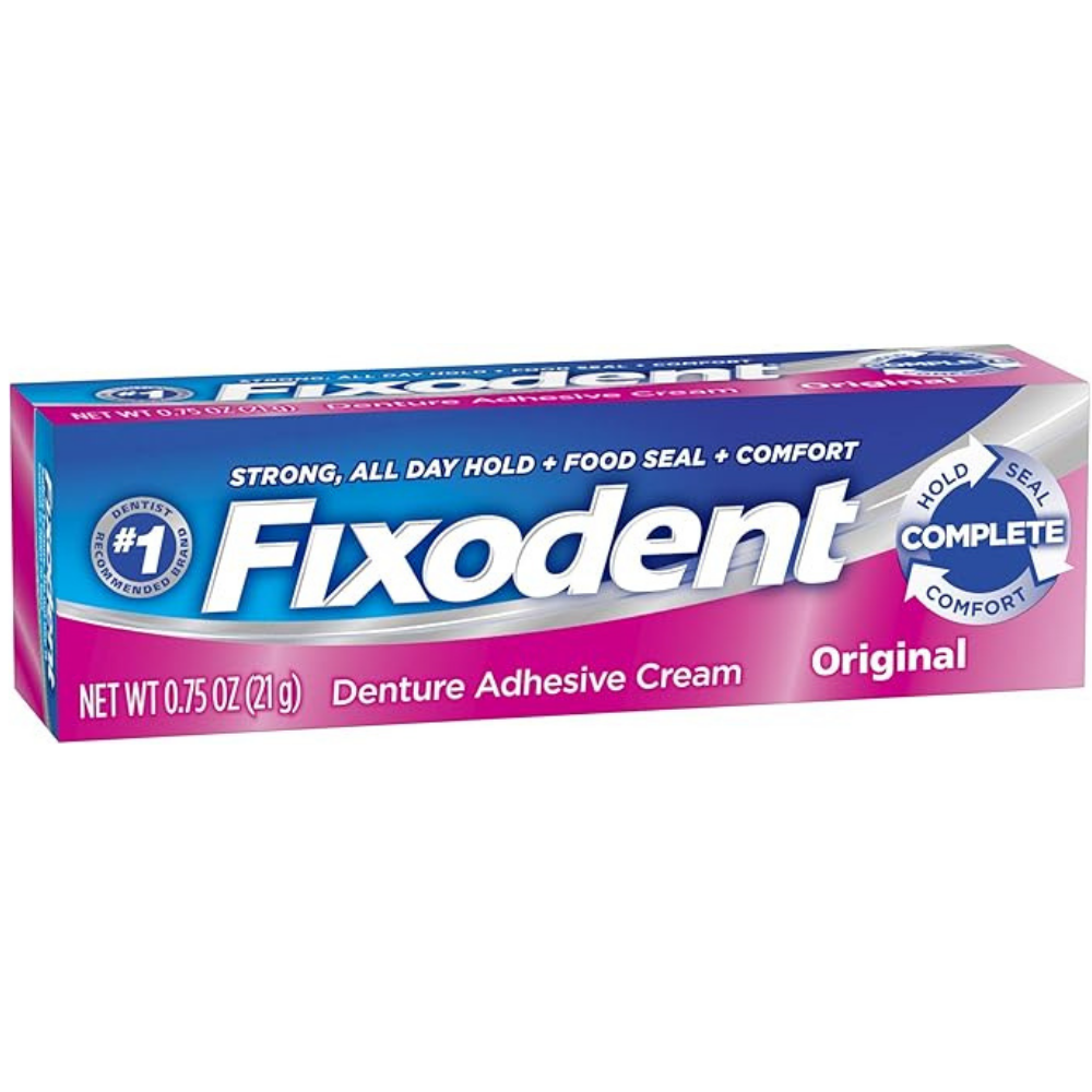 Fixodent Denture Adhesive Cream Original Strong and Long Hold, 21g