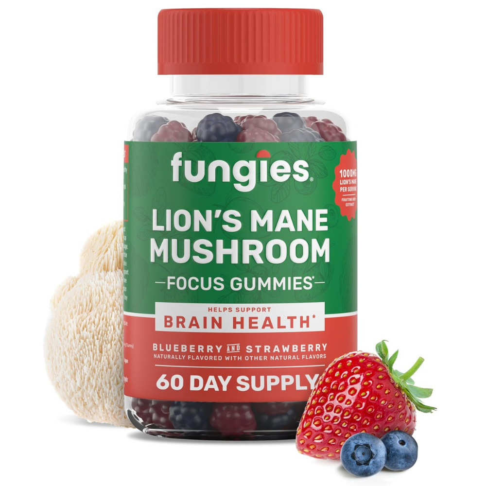 Fungies Lion's Mane Mushroom focus gummies helps support brain health in blueberry and strawberry flavour (60 count)