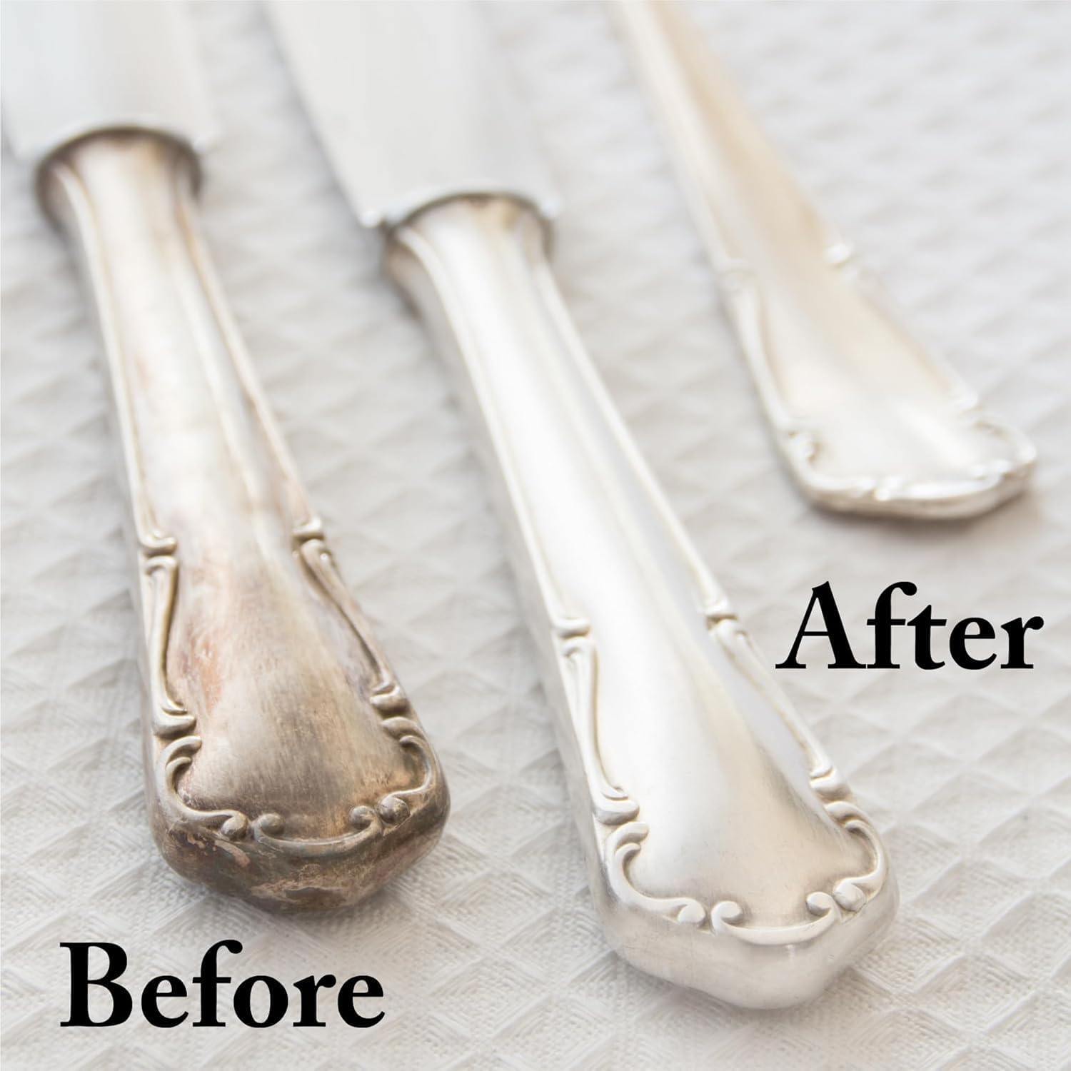 Goddards silver polish for tableware with before and after sample. 