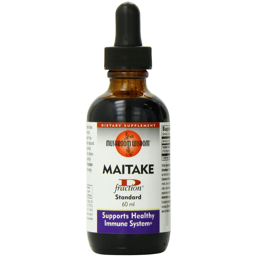 Dropper bottle of Mushroom Wisdom, Maitake D Fraction standard, 60ml to support healthy immune systems