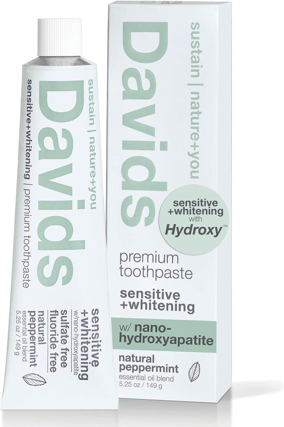 Davids Nano Hydroxyapaite Natural Toothpaste for Sensitivity | Peppermint | 5.25 Oz