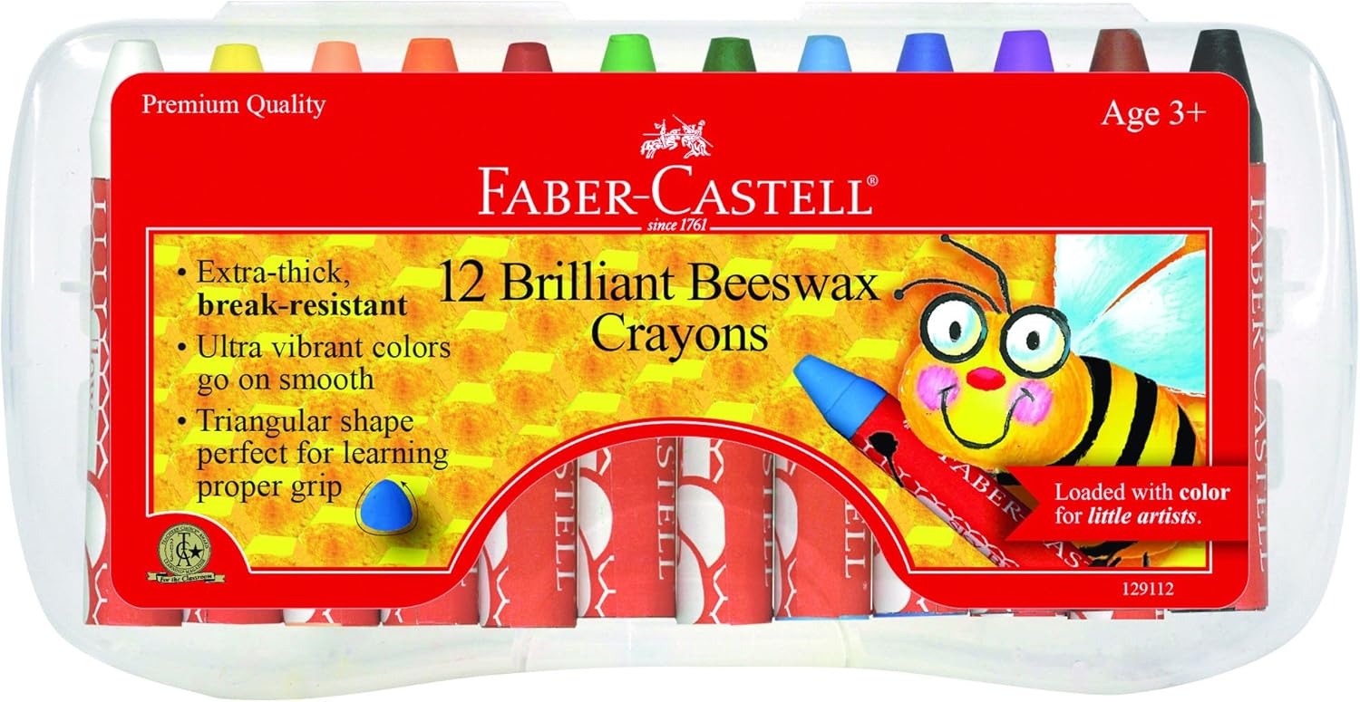 Faber-Castell Beeswax Crayons in Durable Storage Case, 12 Vibrant Colors