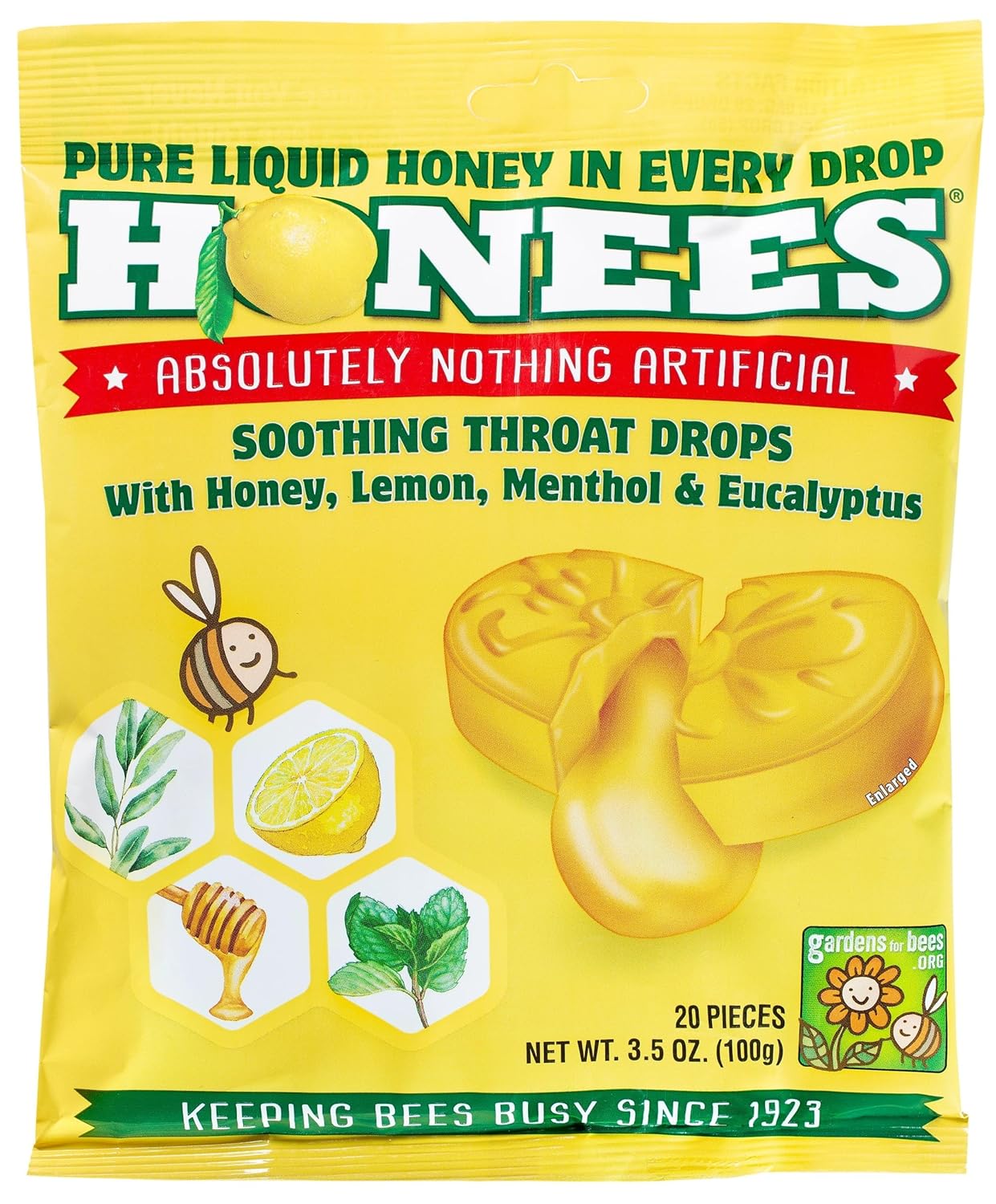Honees Honey Lemon Menthol Cough Drops | 20 Piece
