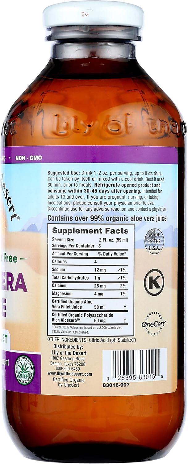 Preservative Free Aloe Vera Juice Inner Fillet 16 Ounces