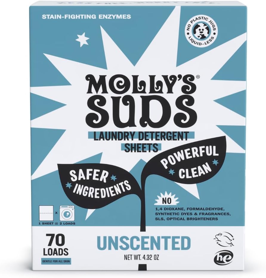 Molly’s Suds Laundry Detergent Sheets | 70 Loads | Unscented
