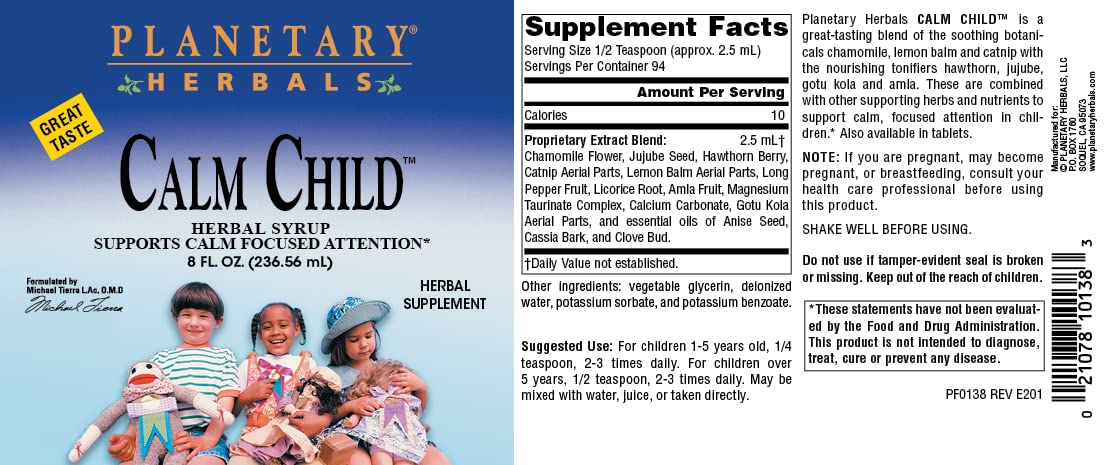 Planetary Herbals Calm Child Herbal Syrup - Includes Soothing Botanicals Chamomile, Lemon Balm, Catnip & More - 8oz