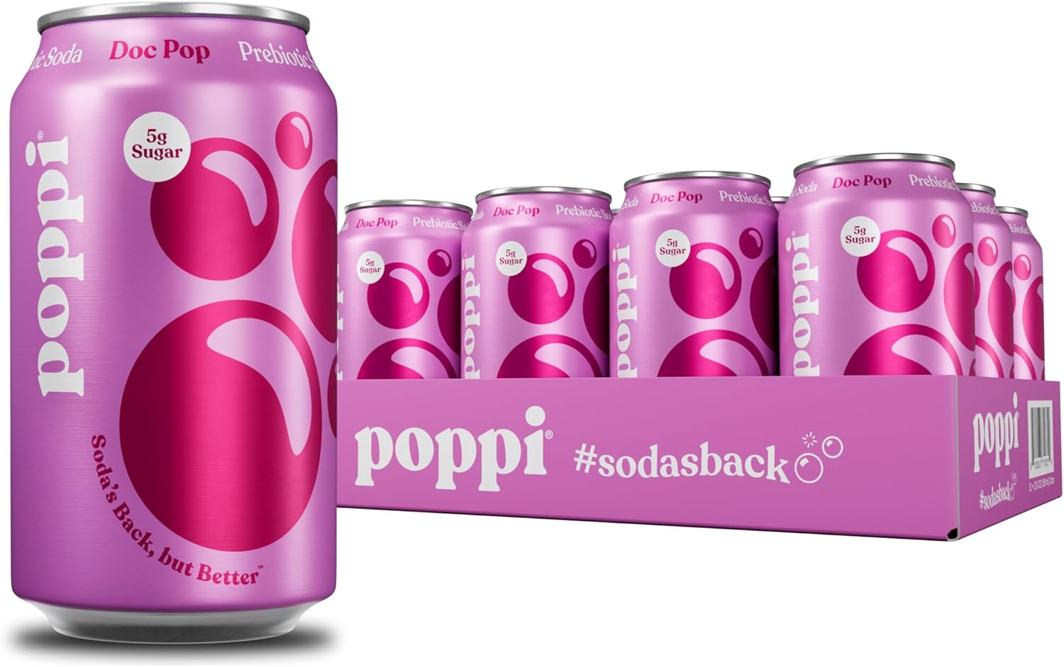 Poppi Sparkling Prebiotic Soda Beverage with Apple Cider Vinegar| Doc Pop Flavor | 12 Oz | Pack of 12