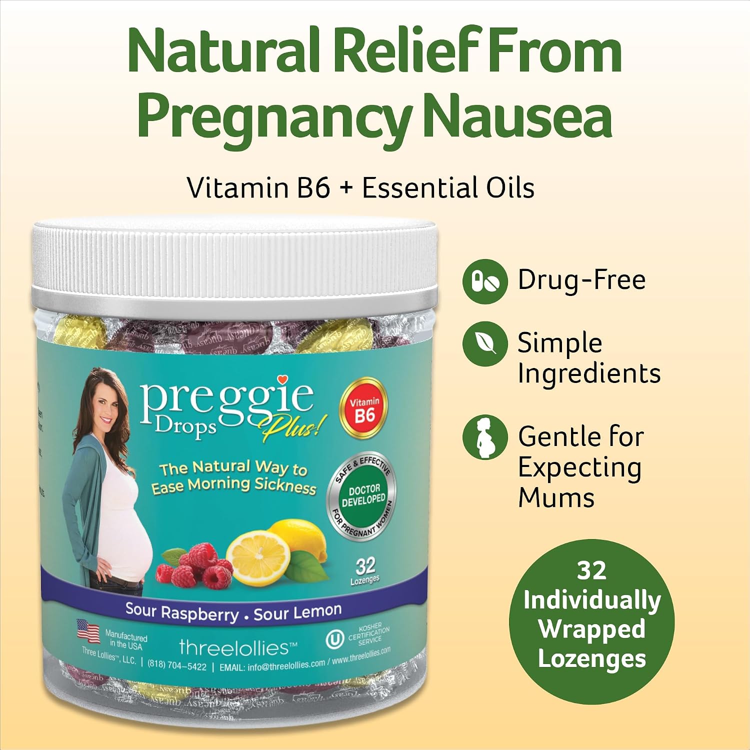 Preggie Drops Plus | Sour Raspberry & Sour Lemon | 32 Lozenges