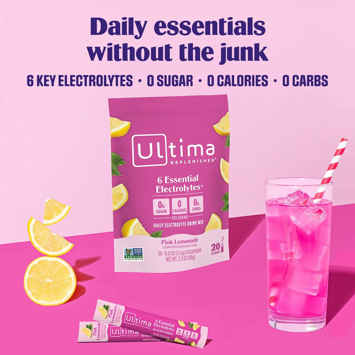 Ultima Replenisher Daily Electrolyte Powder | Pink Lemonade | 20 Stickpacks