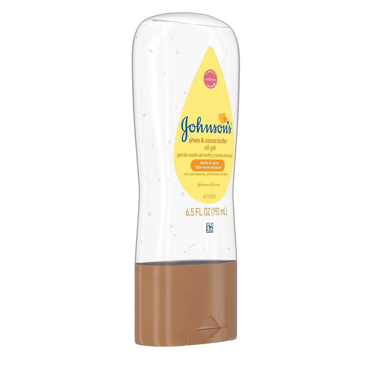 Side profile of Johnsons baby oil gel with shea and cocoa butter 