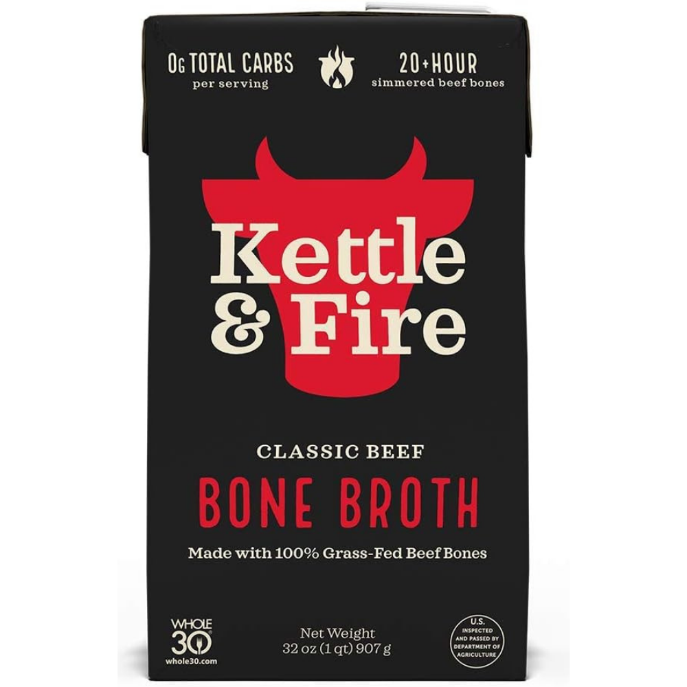 Kettle & Fire classic beef bone broth carton made with 100% grass-fed beef bones