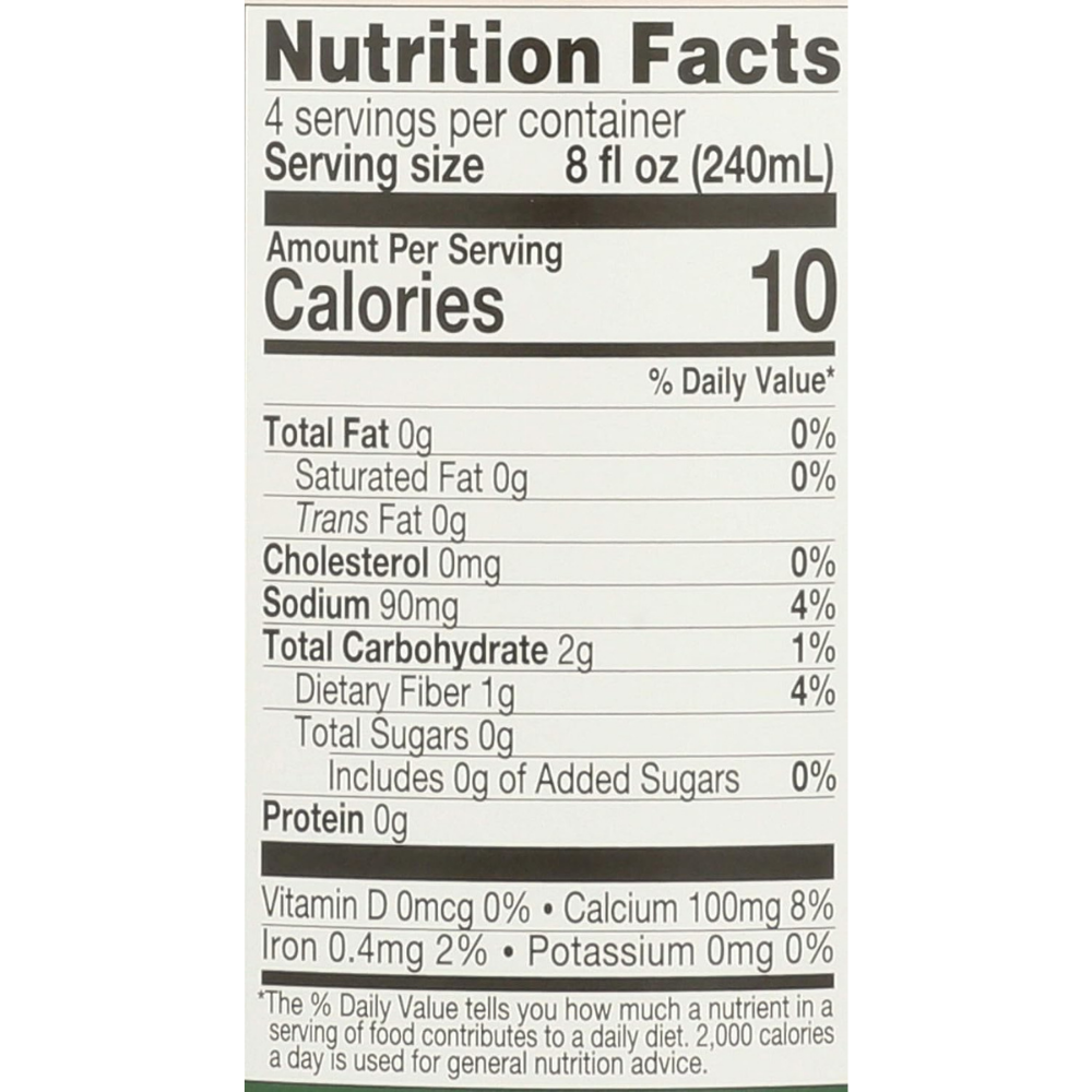 Nutrition facts label for a 240ml bottle of Aloe Vera juice