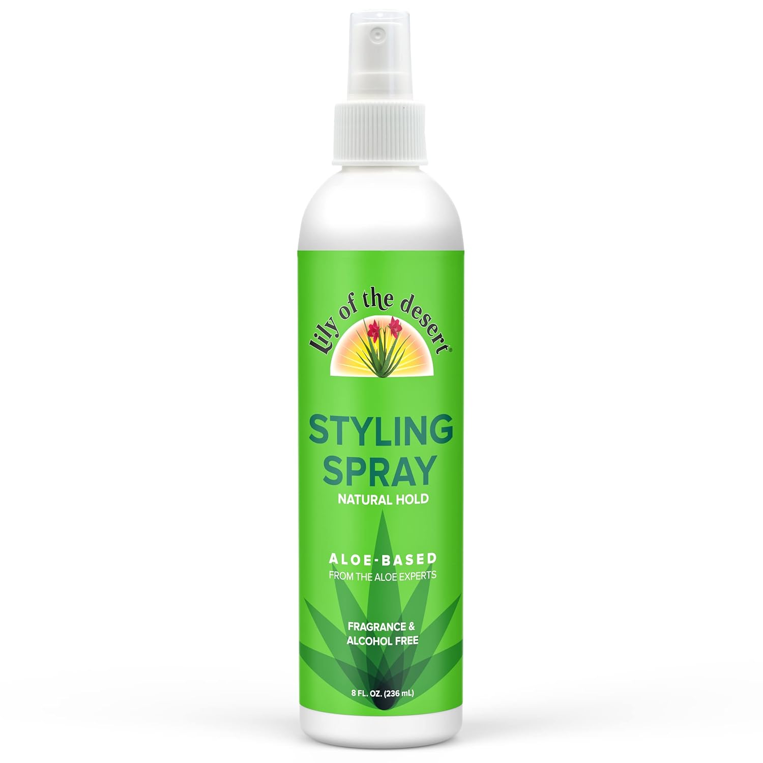 Lily Of The Desert natural hold styling spray is Aloe based and fragrance & alcohol free. 