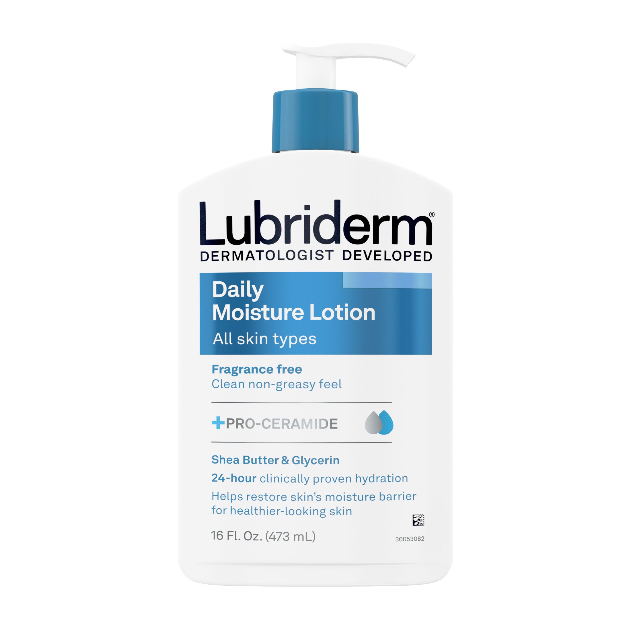 Lubriderm Daily Moisture Lotion For All Skin Types Fragrance Free | 16 Oz (473 ml)