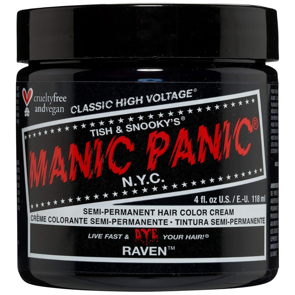 Jar of Manic Panic semi permanent hair color cream in raven - cruelty free black hair dye