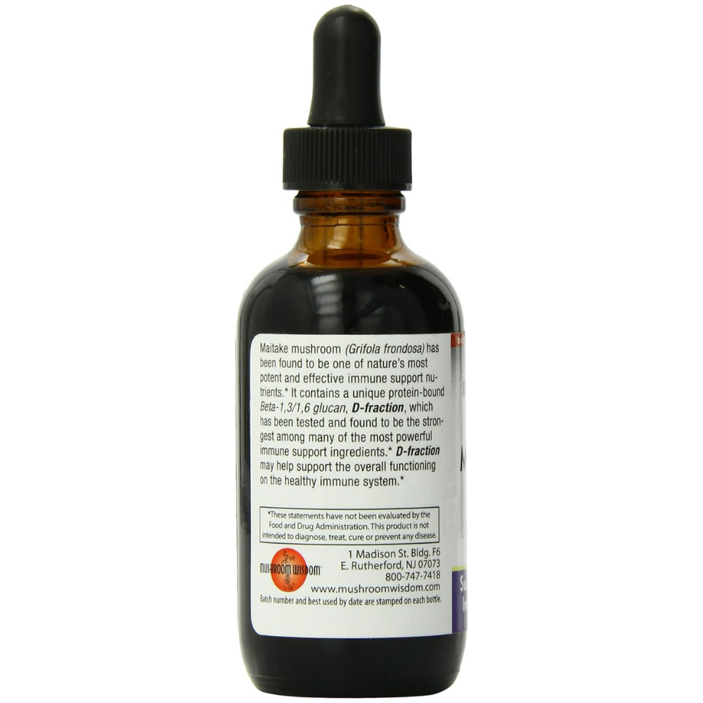 mushroom wisdom, grifron Maitake D-fractino bottle with dropper is effective for immune support. 