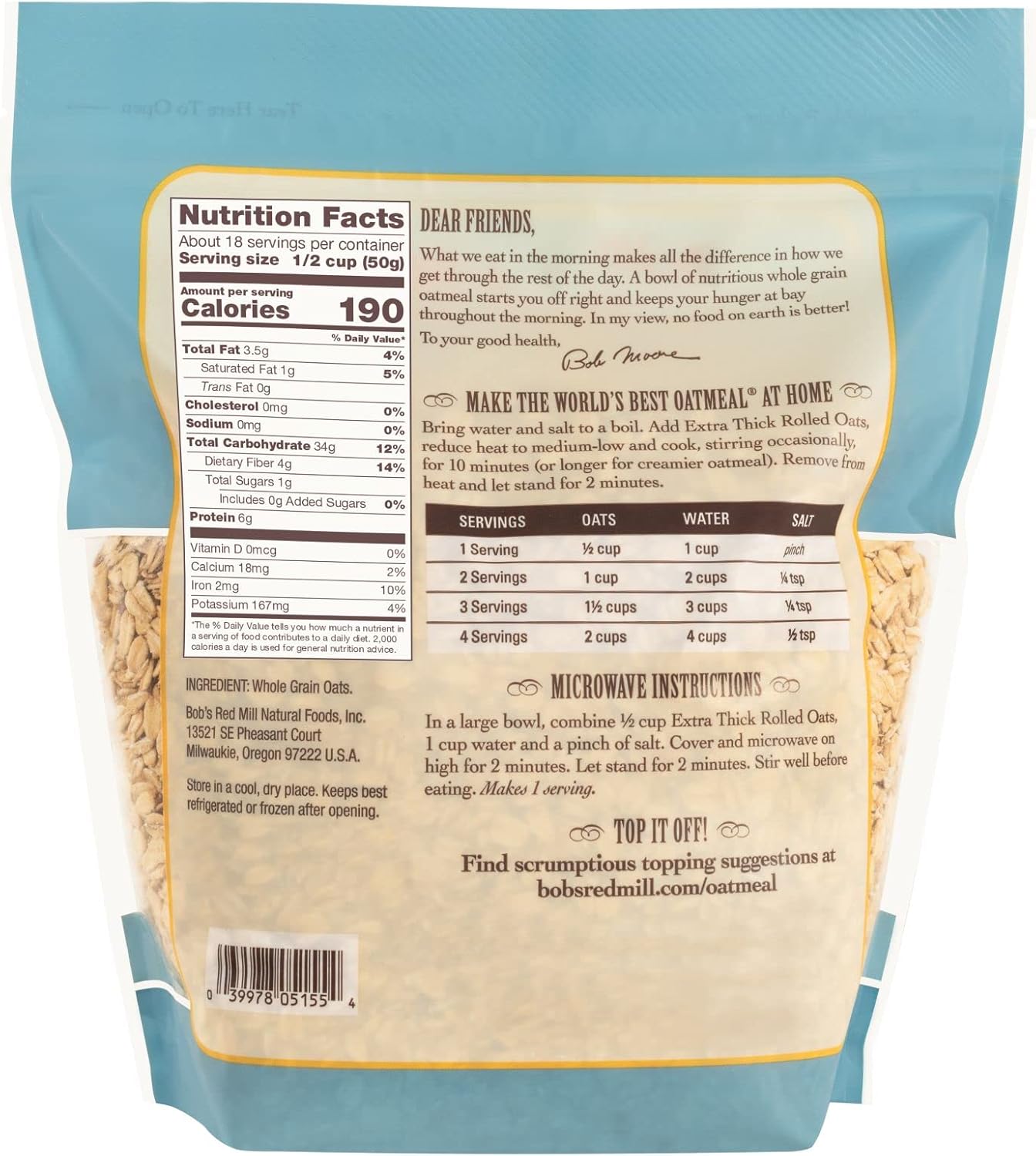 Bob's Red Mill Extra Thick Rolled Oats Whole Grain | 907 g