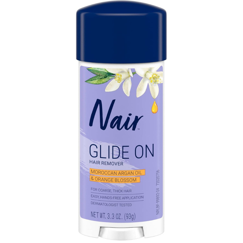 Nair glide on hair remover with moroccan argan oil & orange blossoms for coarse thick hair 