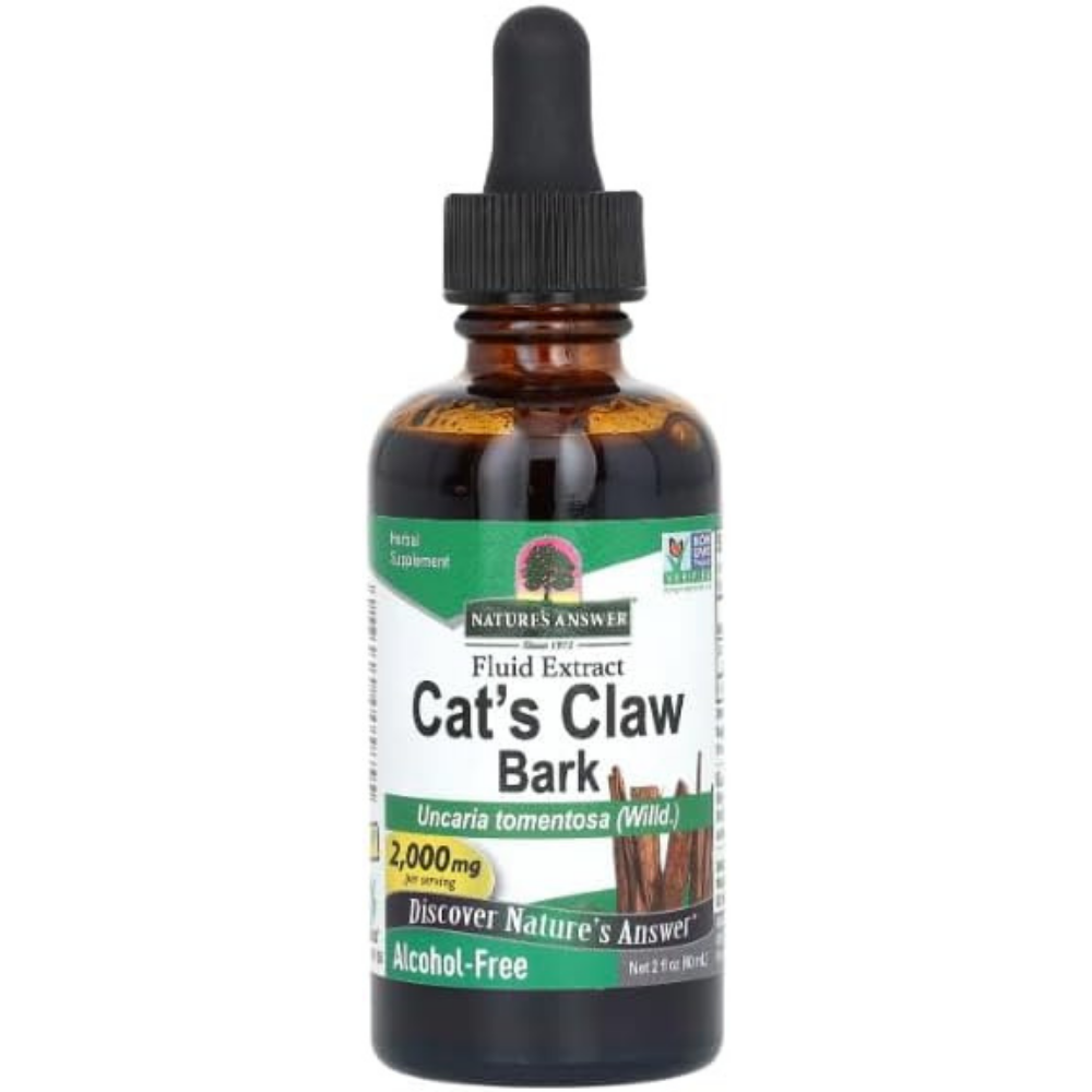 Bottle of Natures Answer cats claw bark fluid extract - alcohol free. 