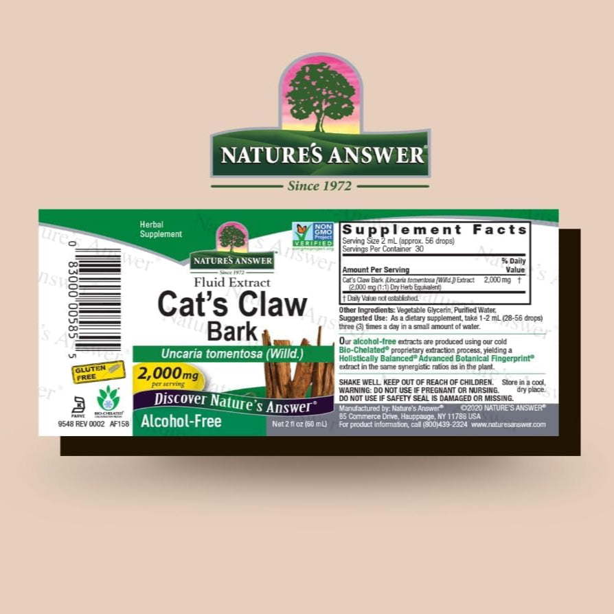 Natures Answer fluid extract cats claw bark - alcohol free herbal supplement. 