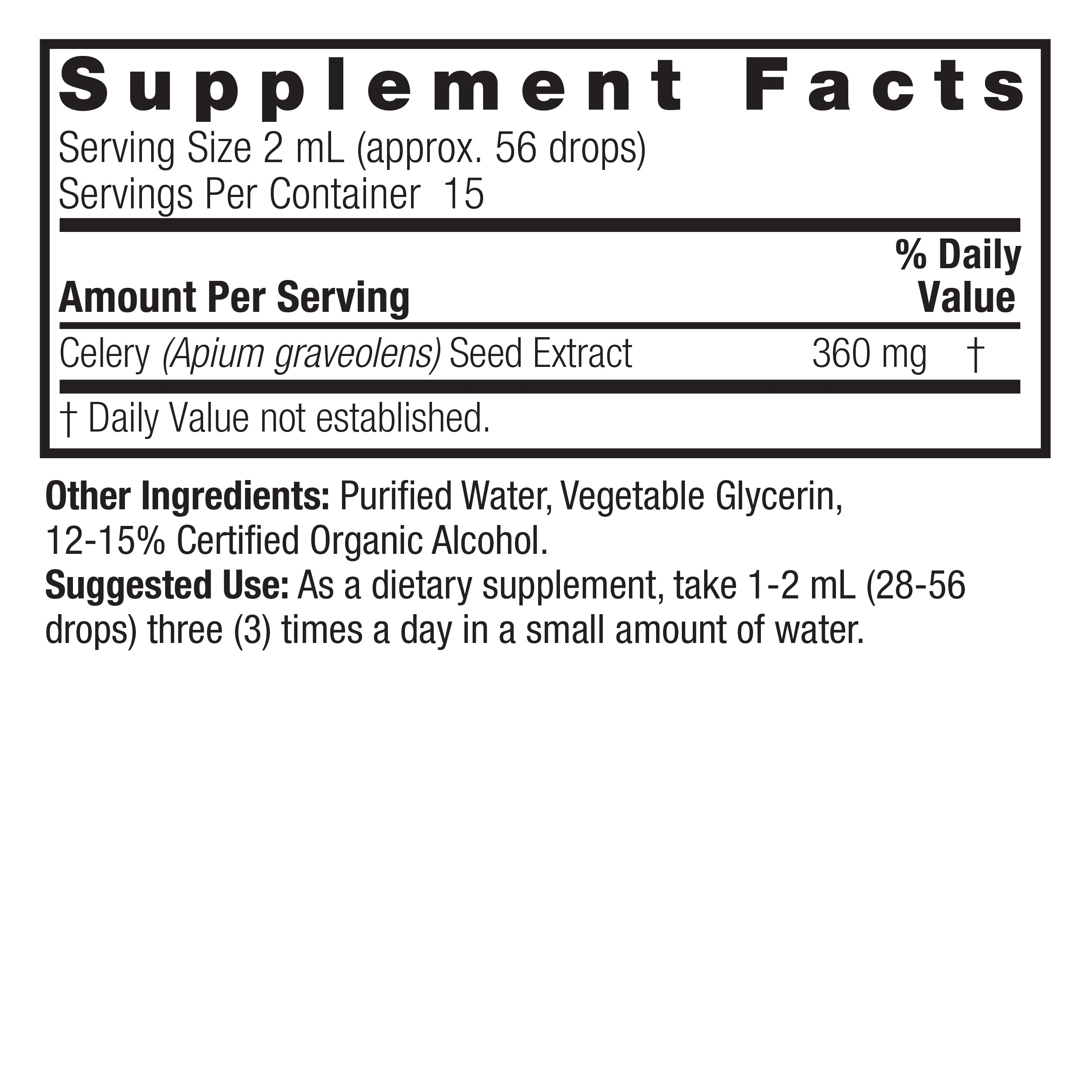 Supplement facts label for Natures Answer celery seed extract