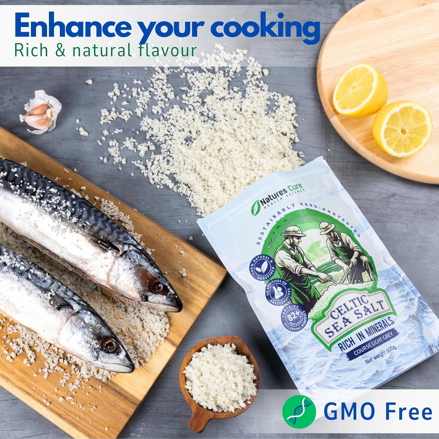 Natures Cure Celtic sea salt – 100%  natural unrefined organic Celtic sea salt to enhance your cooking with rich and natural flavor. 