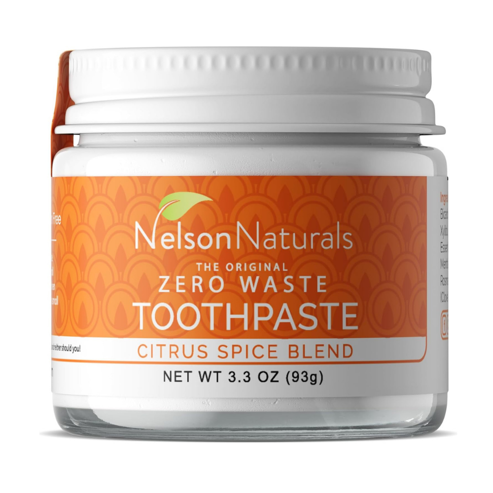 Jar of Nelson Naturals the original zero waste toothpaste with citrus spice blend - 93g 