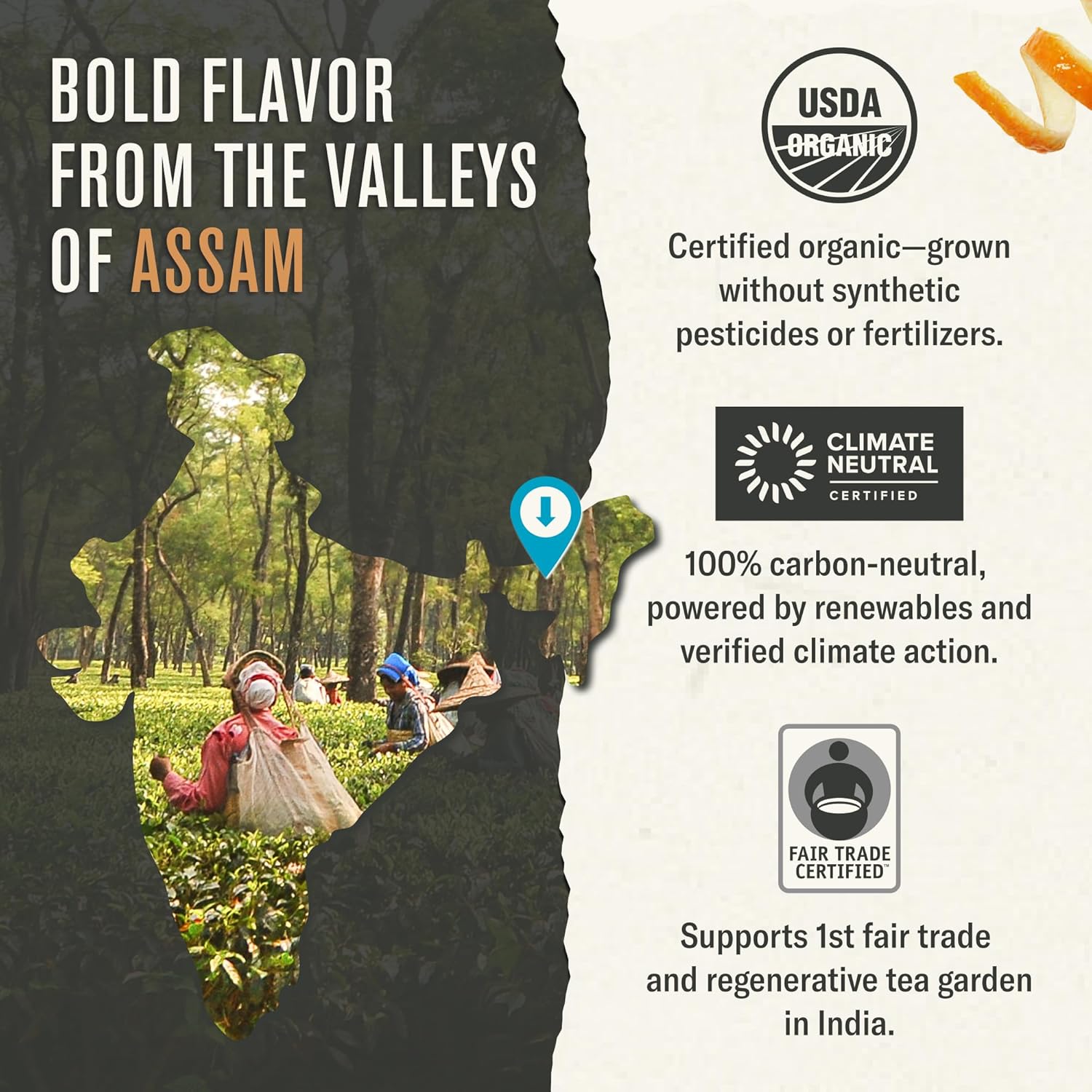 Numi aged earl grey tea contains Bol flavours from the valley of Assam - organic grown. 