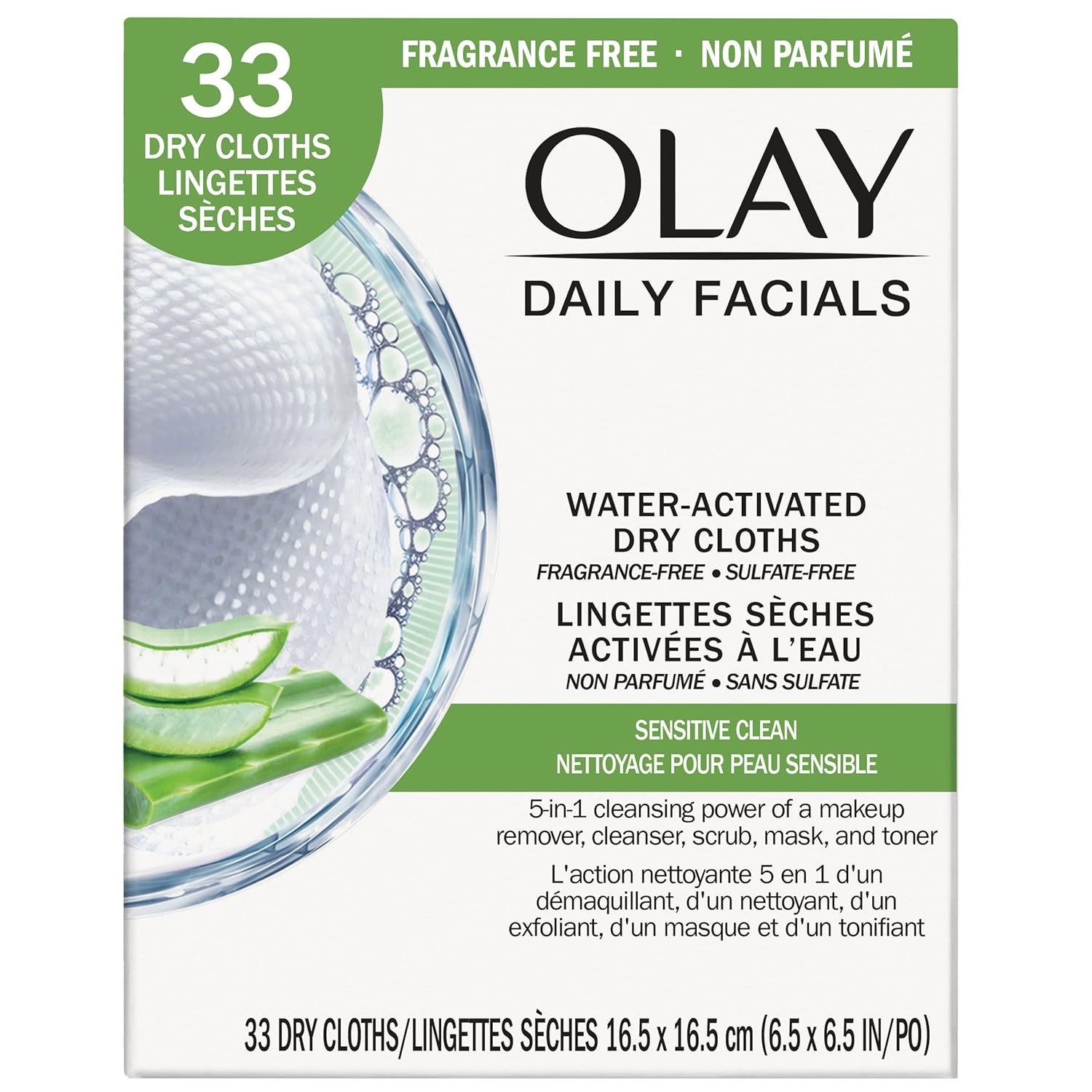 Olay daily facials water activated dry cloths for sensitive skin, makeup up remover wipe - 33 wipes. 